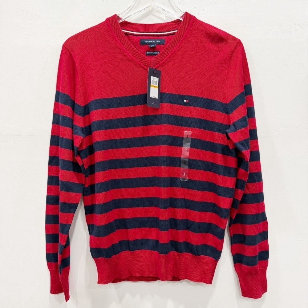 Tommy Hilfiger Nautical Striped Pullover Sweater Red Blue Small Cotton